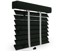 Black Wooden Venetian Blinds with White Ladder Tapes