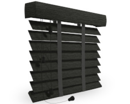 Black Wooden Venetian Blinds with Visible Wood Grain